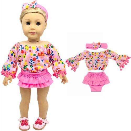 2021 New Pattern Clothes Printed Long Sleeve 3-Piece Set Fit 18 Inch American&43cm Baby New Born Doll Clothes Accessories