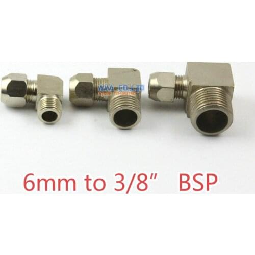 5 Pieces Brass 6mm to 3/8" BSP Elbow Compression Connector Fitting Fuel Air Gas Water Hose Connector Coupler