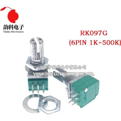 50pcs RK097G 1K 5K 10K 20K 50K 100K 500K B1K B5K B10K B100K with a switch audio 6pin shaft 15mm amplifier sealing potentiometer