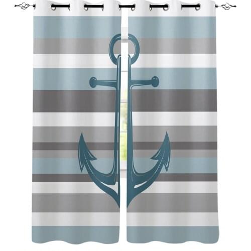 White Grey Stripes Anchor Curtains For Kitchen Bedroom Window Treatment Curtains for Living Room Drape Home Decoration