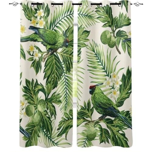 Green Parrot Animal Tropical Plant Flower Windows Curtains For Living Room Bedroom Decorative Kitchen Curtains Drapes Treatments