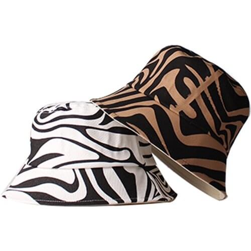 Women Men Summer Zebra Striped Print Bucket Hats Hip Hop Reversible Fisherman Caps