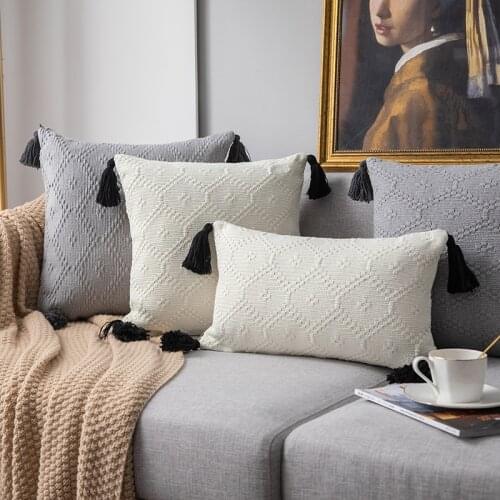 European Simplicity Decorative Cushion Case Geometry Jacquard Soft Pillowcase with Tassels Blended Throw Pillow Cover Home Decor