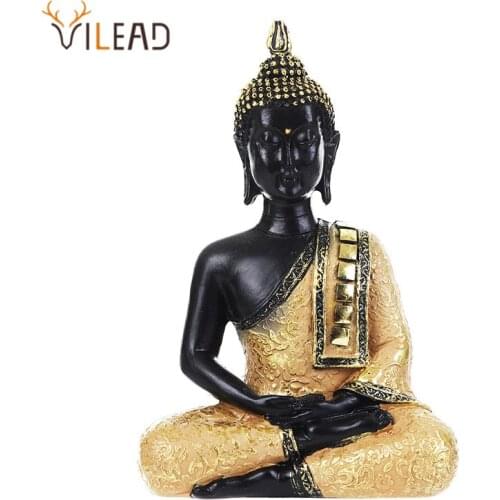 VILEAD 5 Styles Resin Thailand Buddha Statue Fengshui India Religious Buddhism Sculpture Hindu Black Buddha Figurines Home Decor