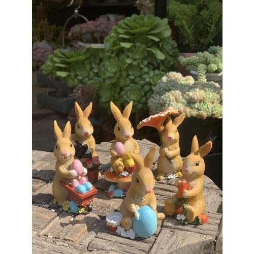 American Courtyard Cute Girl Heart Rabbit Resin Adornments Outdoor Garden Balcony Figurines Crafts Home Furnishing Decoration