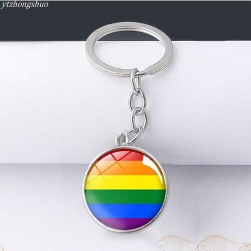 Gay Pride Rainbow Flag Alloy Keychain Lesbian LGBT Pride Bright Color Glass Dome Key Chain High Quality Chaveiro Gay Gift