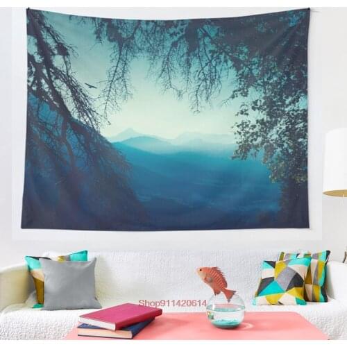 Blue Morning Hazy Alpine Valley tapestry Art Wall Hanging Tapestries for Living Room Home Dorm Decor