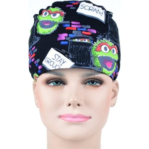Scary Halloween Scrub Caps Nurse Scrubs Hats Women Men Blue 100% Cotton Veterinary Working Skull Cap Dental Clinic Nursing Hats
