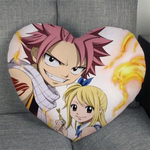 Hot Sale Anime Fairy Tail Pillow Case Heart Shaped Zipper Pillow Cover Satin Soft No Fade Pillow Cases Home Textile Decorative