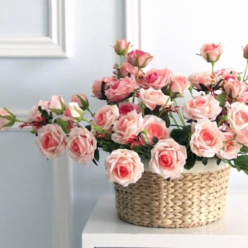 3Heads Artificial Silk Flowers Roses Branches For Bridal Bouquet DIY Wedding Decoration Flower Fake Western Home Party Decor