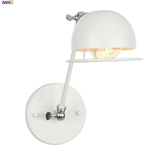 IWHD White Swing Long Arm Wall Lamp Vintage Bedroom Bathroom Mirror Industrial Loft Style Retro Wall Lights Fixtures Edison LED