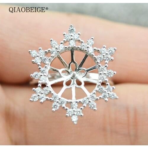 QIAOBEIGE Pearl Ring Making Department 925 silver snowflake large ring diy glued with 13-14-15mm big round pearl or bread pearl