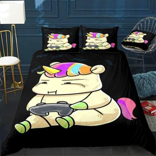 Rainbow Unicorn Playing Duvet Cover Twin/Queen/King Size Luxury Comforter Bedding Set With Pillowcase Home Bed Decora