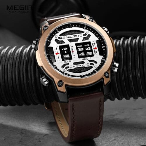 MEGIR Drum Roller Watch for Men Fashion Quartz Wristwatch Leather Strap Wristwatch часы мужские relogio masculino reloj montre