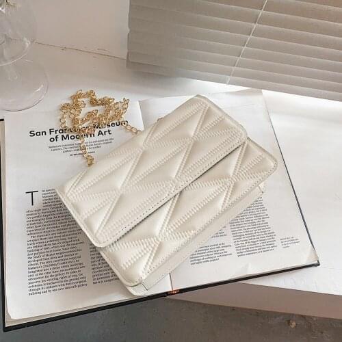 Fashion Women PU Leather Geometric Lattice Pattern Crossbody Shoulder Messenger Bag Casual Ladies Chain Solid Color Small Purse