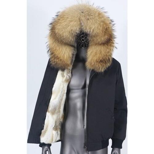 2021 Waterproof Men Bomber Parka Winter Jacket Natural Real Raccoon Fox Fur Coat Collar Hooded Rabbit Liner Fashion Streetwear