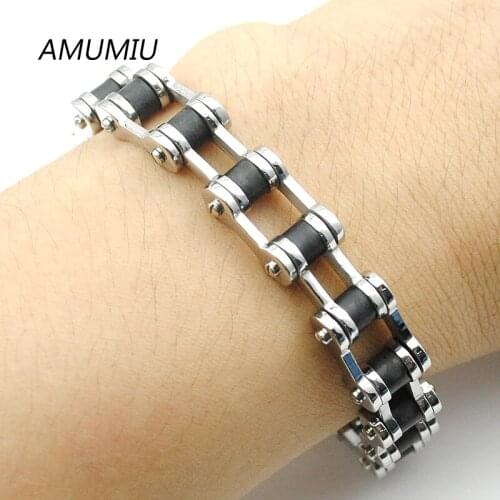 AMUMIU Cool Men Biker Bicycle Motorcycle Link Chain Mens Bracelet & Bangle Fashion Punk Stainless Steel Jewelry HZB042