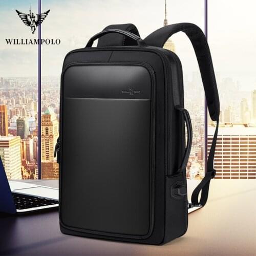 WILLLIAMPOLO Men Business Backpack Professional design Slim Office Men Bag Waterproof USB Charging Leather Laptop Backpack