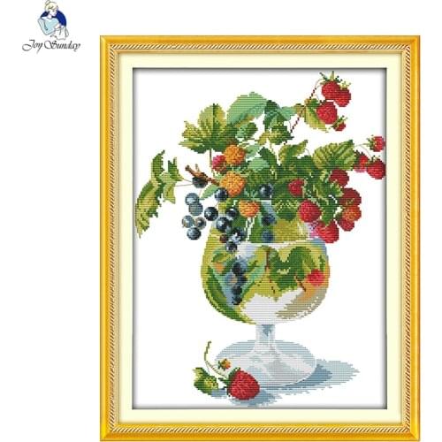 Strawberry and Wine Glass Cross Stitch Kits 14CT 11CT Counted Canvas Printed Embroidery Set Needlework Home Decoration Painting
