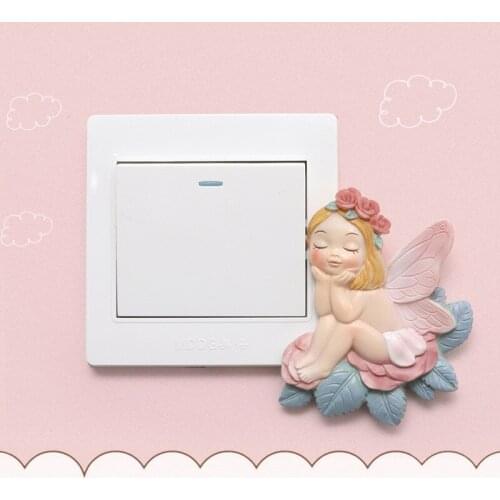 Pack of 4pcs Flower Girl Switch Sticker Sunflower Flower Fairy Miniature Resin Rose Lily Light Switch Wall Decal