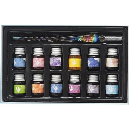 Crystal Starry Sky Glass Dip Pen Set And Ink Set Pens Fountain Pen Inks For Writing Drawing School Supplies Handle Writing Stylo