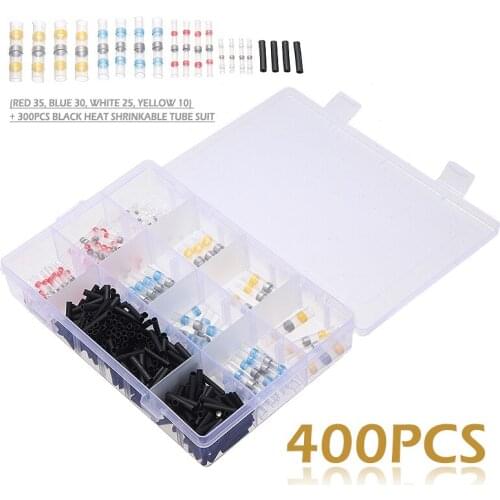 400Pcs Newest Heat Shrink Solder Seal Sleeve Wire Butt Terminals Set Waterproof Insulated Electrical Wire Connectors Kit
