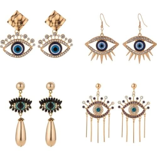 New Luxury Rhinestone Evil Eye Statement Drop Earrings 2020 For Women Punk Vintage Tassel Dangle Hanging Earring Jewelry Gifts