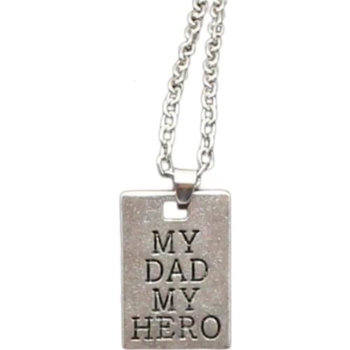 Fathers Day Gift My Dad My Hero Rectangle Pendant Necklace Charm Men Fashion Jewelry Family Choker Collier