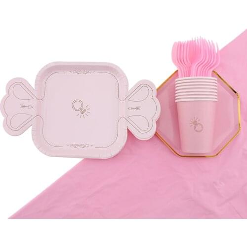 41Pc/Set Diamond Ring Theme Disposable Tableware Baby Birthday Decoration Shower Cup Napkin Tablecloth Fork Spoon Party Supplies