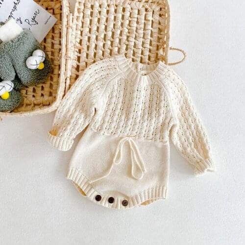 Autumn New Baby Girls Clothing Bodysuit Knitted Hollow Waist Long Sleeves Outfits