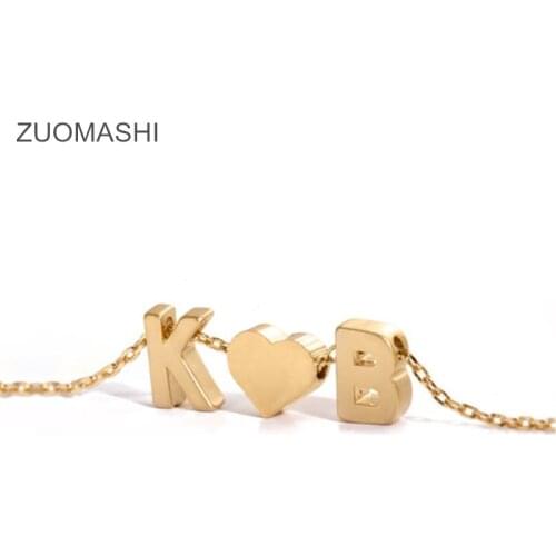 Tiny Gold Initial And Heart Necklace Double Letters Name Necklaces Pendant For Women Girls Best Friend Jewelry