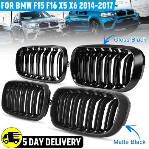 Front Bumper Kidney Grille For BMW F15 F16 X5 X6 2014 2015 2016 2017 Matte Black Dual 2 Slat Line Racing Grille Styling