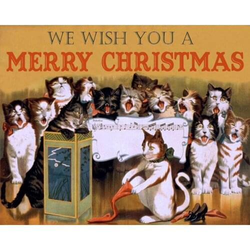 Singing Cats Christmas VINTAGE Art Film Print Silk Poster Home Wall Decor 24x36inch