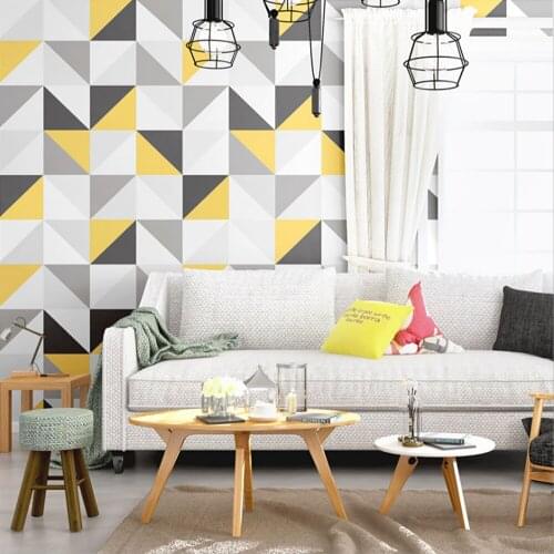 Q QIHANG Nordic Style Geometric Square Lattice Art Bedroom Living Room TV Background PVC Wallpaper Roll Yellow Color 5.3m2