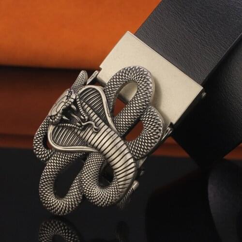 Fashion snake automatic buckle luxury brand Retro belts men genuine leather Waist Strap Leisure ceinture homme
