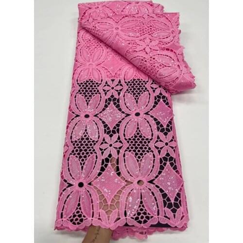 Pink African Cord Laces 2021 High Quality French Milk Silk Guipure Lace Fabric Embroidery With Sequins For Wedding NI5545