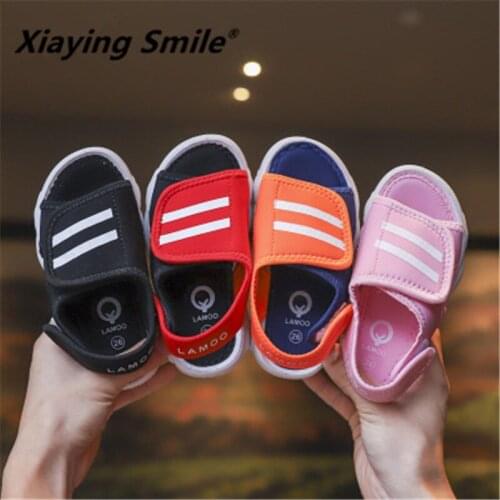 Xiaying Smile Childrens sandals baby stripes magic stickers solid bear beach shoes breathable and adjustable kindergarten shoes