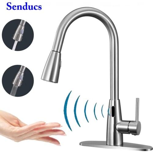Sensor Kitchen Faucet Senducs Touchless Pull Out Kitchen Sink Faucet Brushed Nickel Automatic Kitchen Tap Sensor Kitchen Faucets