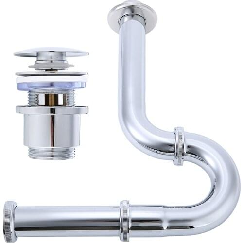 Stainless Steel Drain Valve Pop-Up Siphon Set Wall Mount Drainer Drain Valve + Sewer Pipe Kitchen Bathroom Sink Drain Accessory