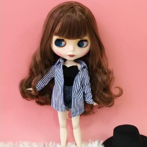 T02-X003 Blyth Doll clothes 30cm 1/6 dolls Azone Accessories Striped shirt bra short jeans pants 3pcs/set