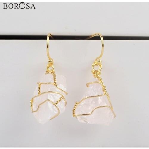 Handmade Natural Crystal Earrings Gold Wire Wrapped White Quartz Dangle Earrings Healing Crystal Earrings for Women WX1861