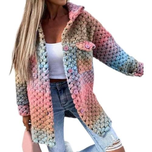 Autumn Winter Jackets Women Print Pockets Long Sleeve Lapel Single Breasted Cardigan Women Blends Check Buttons Coats Jackets