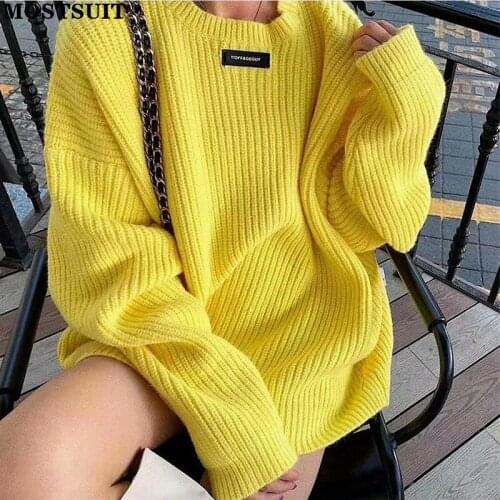 Oversized Casual Knitted Pullover Sweater Women Thicken Warm Loose O-neck Jumpers Streetwear Female Tops 2021