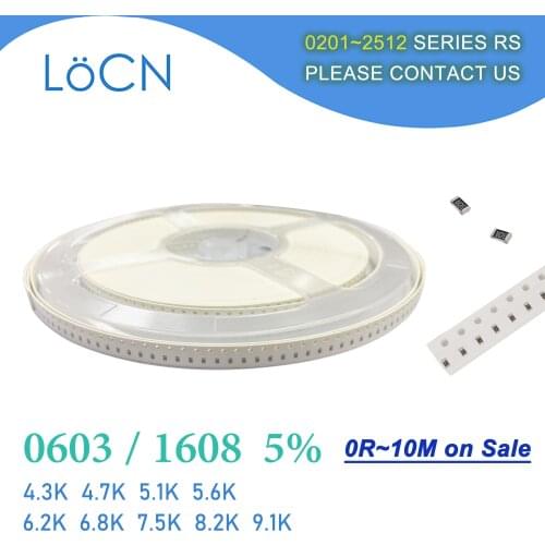 0603 J 5% 5000pcs 4.3K 4.7K 5.1K 5.6K 6.2K 6.8K 7.5K 8.2K 9.1K OHM SMD Resistor 1608 4K3 4K7 5K1 5K6 6K2 6K8 7K5 8K2 9K1