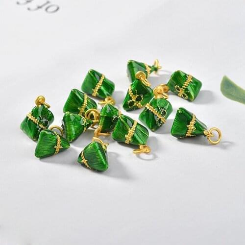 2020 New style 20pcs/lot alloy drop oil cartoon Zongzi shape metal floating locket charms diy jewelry earring/necklace accessory