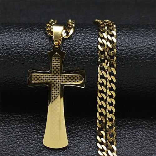 2021 Fashion Stainless Steel Cross Choker Necklace for Women/Men Gold Color Necklace Pendant Jewelry collar cruz N4522S05
