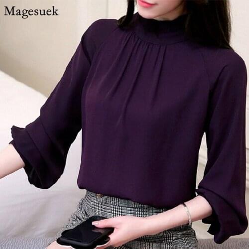 Women 2021 Autumn New Casual Tops Blusas Chiffon Blouse Lantern Sleeve Female Shirt Work Wear Women Tops and Blouse Clothing 93A