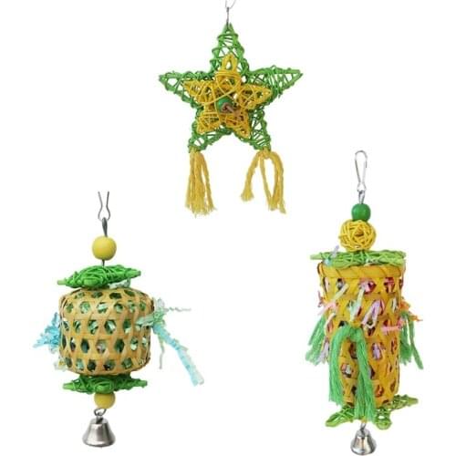 3 Pcs Set Parakeet Chewing Toys Bird Loofah Toys Parrot Cage Shredder Toys Bird Foraging Hanging Toys Bird Accessories