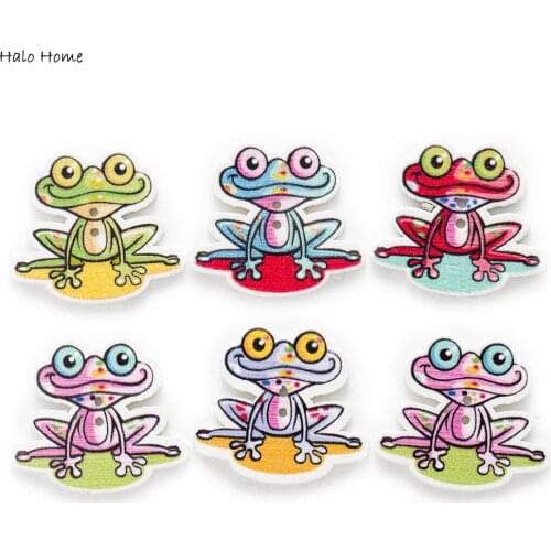30pcs Mixed 2 Hole Animal Frog Wood buttons for Sewing Scrapbook Clothing Crafts Handwork Accessories Handmade Card DIY 31x28mm