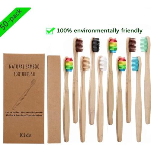 50pcs Children Bamboo ToothBrush Biodegradable Soft BPA-Free Eco Friendly Oral Care Organic travel toothbrush Logo customized